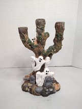 Spooky Halloween Candelabra Ghost Tree Triple Candlestick Holder 10&quot; High - $14.01