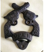 Vintage Cast Iron Crossed Pistols Western Wall Decor Bottle Opener - $9.70