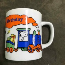 Snoopy  Peanuts Gang Happy Birthday Train Coffee Cup Tea Mug Japan Vtg 1966 - £14.95 GBP