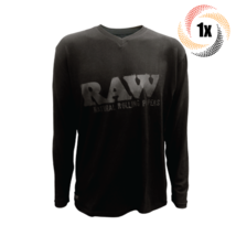 1x Shirt Raw Logo Black On Black V Neck Long Sleeve | M | Stash Pocket - $46.40