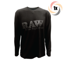 1x Shirt Raw Logo Black On Black V Neck Long Sleeve | M | Stash Pocket - £35.65 GBP