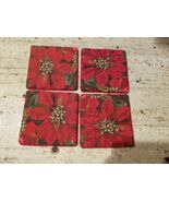 Vintage Cross Stitch Coasters Set of 4 Christmas Red Poinsettia With Tri... - €11,85 EUR