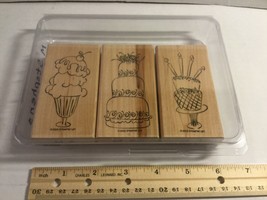 Stampin Up 2003 “Sweet Treats” Set Of 3 Wood Block Rubber Crafting Stamps - £9.35 GBP