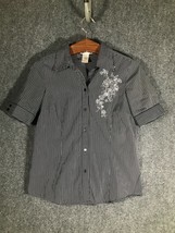 Geoffrey Been Sport Button Up Shirt Embroidery Floral Size 6 Womens Black White - £7.83 GBP