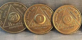 Lot of 3 AA Bronze 24hrs 1 3 Month Medallions Chips Coins - £6.59 GBP