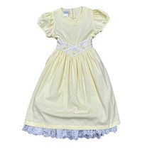 Rare Editions Girls Size 14 Yellow Dress White Lace Tie Back Puffed Sleeves MINT - £18.73 GBP