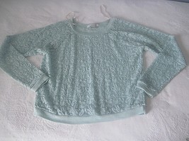 FOREVER XXI LADIES 3/4-SLEEVE PALE GREEN LACE STRETCH TOP-GENTLY USED-CO... - $5.89