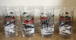 4 Vintage Winter Wonderland Village Holiday Christmas Drinking Glasses 5.5&quot; - £15.00 GBP