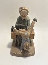 Vintage Lefton Japan Glazed Ceramic Figurine Old Lady Sewing Pants On A ... - $16.82