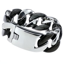 Men woman 316L stainless steel &amp; black tone 24mm solid Miami Curb Chain Bracelet - £70.63 GBP