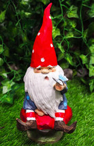 Camper Gnome Sitting On Toadstool Mushroom with A Bluebird Fairy Garden Figurine - £25.57 GBP