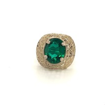 Vtg Signed Sterling Art Deco Filigree Green Glass Emerald Stone Dome Ring 7 1/2 - £35.61 GBP