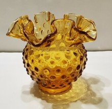 Fenton Amber Hobnail Scalloped Edge Vase Dish 5x4.5 - £21.66 GBP