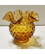 Fenton Amber Hobnail Scalloped Edge Vase Dish 5x4.5 - £21.89 GBP