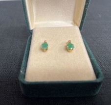 14K Solid Yellow Gold .42Ctw Emerald &amp; Diamond Accent Stud Earrings - £150.75 GBP