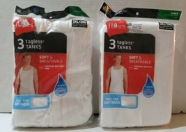 6 Hanes Cotton Athletic A-Shirts Tagless White Tank Tops 3XL NIP Soft Br... - $46.41