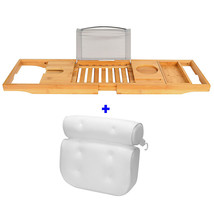 Bathtub Caddy Tray Expandable With Bath Pillow Bamboo Bath Tub Tablet Holder - £74.53 GBP