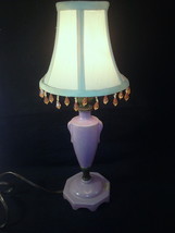 Vintage 8&quot; Small Lamp Pressed Glass &amp; Brass Orchid Pink Color Aladdin Wired - £19.35 GBP