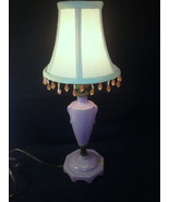 Vintage 8&quot; Small Lamp Pressed Glass &amp; Brass Orchid Pink Color Aladdin Wired - £19.42 GBP