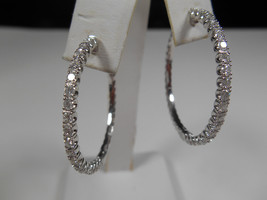 Cert. GIA 1.20cts 18K White Gold G SI1 Diamond 1.5&quot; Hoop Earrings 8.6g - £1,329.79 GBP