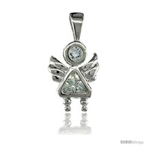 Sterling Silver April Birthstone Angel Pendant w/ Clear Color Cubic  - $14.65