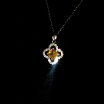 925 Sterling Necklace with Yellow .88ct Square Natural Citron &amp; Cubic Zircons - £31.53 GBP