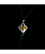 925 Sterling Necklace with Yellow .88ct Square Natural Citron &amp; Cubic Zi... - £31.03 GBP