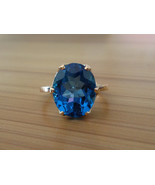 Natural blue topaz ring in 14k solid gold - £762.75 GBP