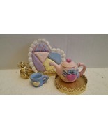 Adorable Vintage Miniature Resin Tea Set With Patchwork Quilt design Pin... - $20.32 CAD