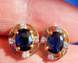 Original EARTH MINED SAPPHIRE DIAMOND Deco Retro Earrings Studs 14K SOLI... - $4,460.25