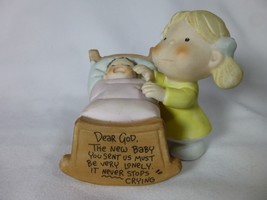 Enesco Dear God Kids New Baby Must Be Lonely Figurine 1982 Ceramic 3 1/2" - £8.22 GBP