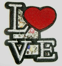 Love~Heart~Valentine~Blingy~Stones~Applique Patch~Iron or Sew On~2 5/8&quot; x 2 1/4&quot; - £3.14 GBP
