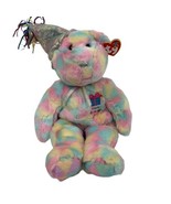 TY Beanie Buddy HAPPY BIRTHDAY Bear Pastel Ty-dyed 15.5&quot; Plush Stuffed 2003 - £15.53 GBP
