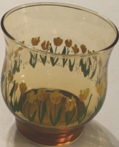 LIBBEY Yellow Tulips Amber Flowers Green Vintage Smoke Juice Rocks Glass... - $5.24