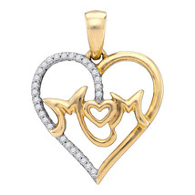 10k Yellow Gold Round Diamond Mom Mother Heart Fashion Pendant 1/10 Ctw - £175.05 GBP