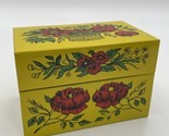 Vintage Syndicate Mfg Co. Tin Recipe Index Card Box Yellow With Red Flowers - $23.70