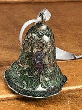 Vintage Asian Export Floral Enamel Cloisonne Metal Bell w Silk Ribbon Hanger –  - £11.88 GBP