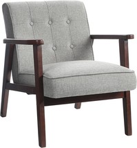 Songmics Leisure Chair With Solid Wood Armrest And Ft., Mid-Century, Light Gray - £124.34 GBP