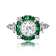 2.25ct Vintage Art Deco Green Emrald 925 Silver  Moissanite Engagement Ring  - £87.99 GBP