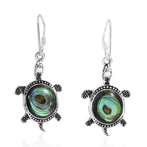 Adorable Sea Turtle Inlaid Abalone Shell Sterling Silver Dangle Earrings - £15.70 GBP