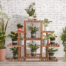 9 Tier Heavy Duty Plant Stand Sturdy Wooden Flower Pot Shelf For Indoor ... - $70.29