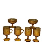Set Of 6 Tiara Indiana Glass Amber Sandwich 8 oz Footed Cups Mugs Desser... - $554.82 MXN