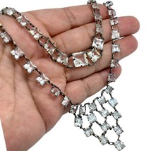 Art Deco Sterling Silver Square Cut Crystal Festoon Necklace 7.5-Bracelet 15.5” - £434.54 GBP