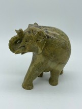 Hand Carved Light Brown Green Stone Elephant Figurine Carving 3&quot; - £11.09 GBP