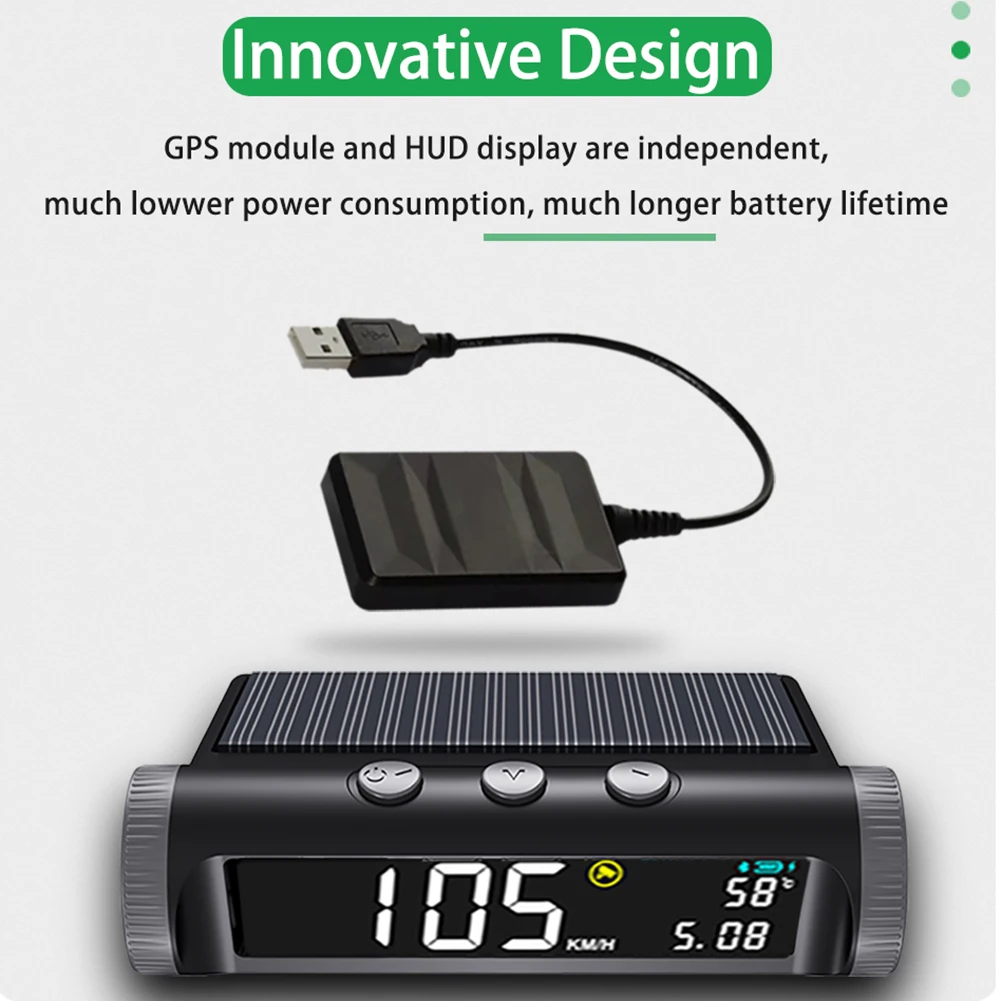 Vehicle HUD Head-Up Display GPS Speedometer with Solar Power - £33.72 GBP