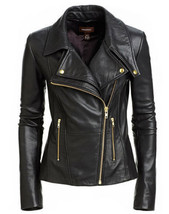 Black Women&#39;s Slim Fit Biker Style Real Leather Jacket - FR - $103.99