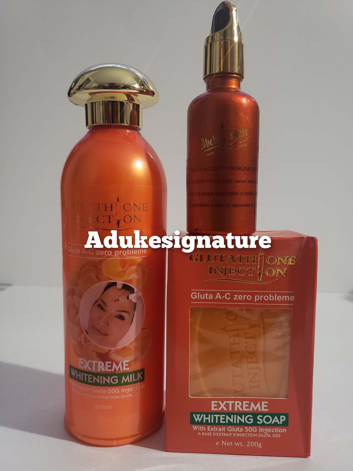 Primary image for abebi white glutathione extreme gluta a-c body milk,soap, branded serum