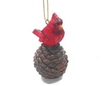 Midwest Red Cardinal Christmas Ornament  on a Brown Pine Cone Resin Real... - $10.45