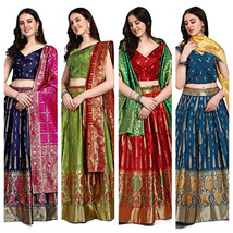 Designer Lehenga Choli &amp; Dupatta Jacquard Semi-Cucita Nozze Festa Taglia Unica - £36.77 GBP