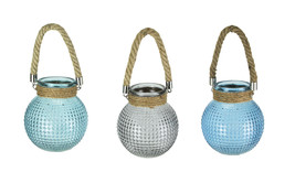 Set of 3 Hobnail Beaded Glass  Tealight Candle Lanterns with Rope Handles - $29.13